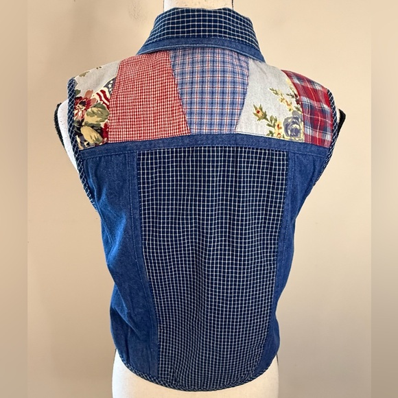 Koret vintage denim western vest patchwork floral button up SZ SP - Picture 4 of 12